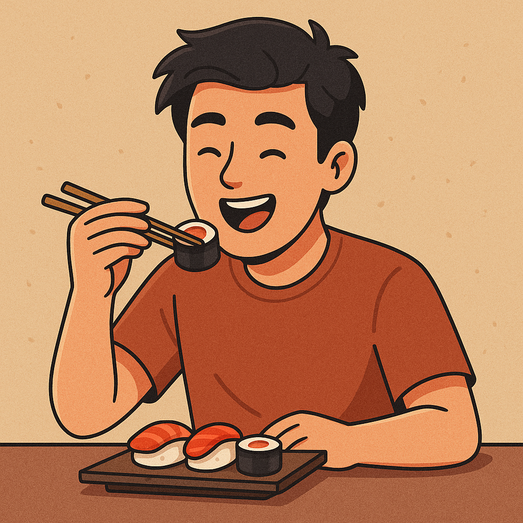Boy eating sushi