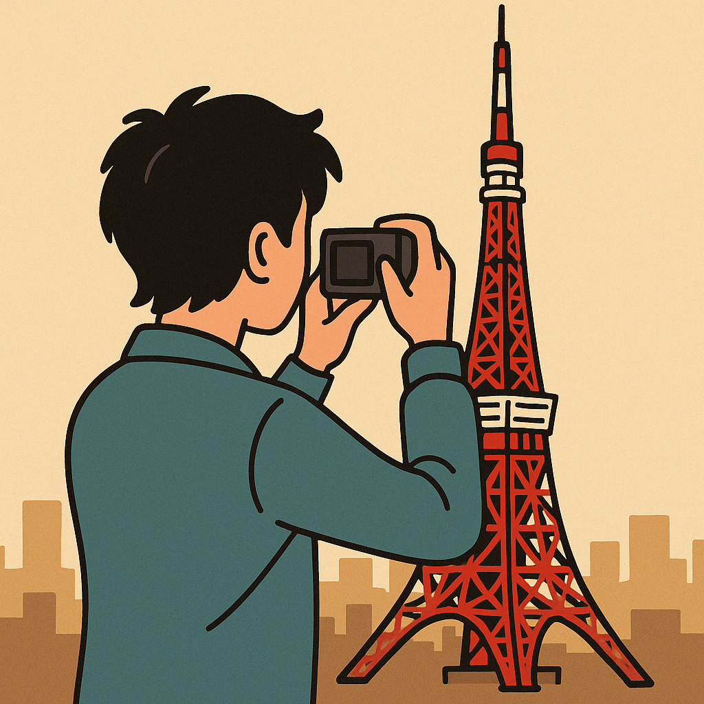 Man taking a photo of Tokyo Tower
